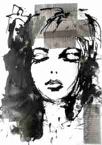 "listy od niego" obraz techniką mieszaną artystki laube adriana art kobieta twarz, grafika