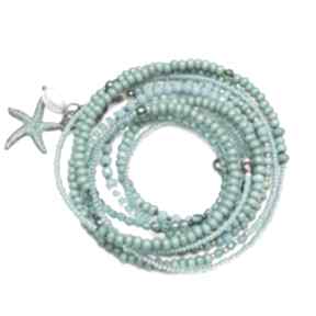 Bransoletka naszyjnik boholinka morska z perłą turkusowe korale szklane zawieszka mosiądz bra24