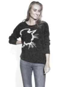 Swetrowa bluza - swe265 czarny mkm swetry sweter, z kotem