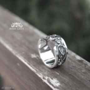 Półotwarty z cyrkonią anna grys pierścionek, obrączka, ażurowy, srebrny