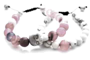 Komplet "howlit&agat" js jewelery róz, biały, agat, czaszka, sznurek