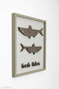 'fresh fishes' robi wood obraz, drewniane ryby, prezent dla wędkarza, dekoracja restauracji