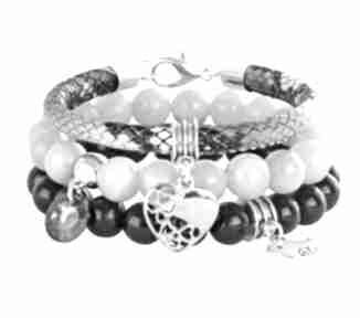 Stone grey black jadeit rzemień swarovski zestaw trzech