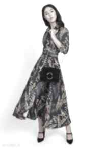 Długa sukienka, suk171 liście granat lanti urban fashion, maxi, nawesle - kieszenie