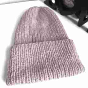 Ciepła ręcznie robiona wywijana chmurka alpaka 39 magenta nitkowe love czapka, zimowa, handmade
