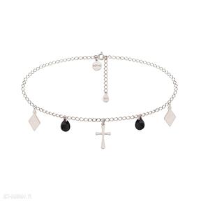 z różowego złota krzyżem, rombami i czarnymi crystal naszyjniki sotho choker, krzyż, romb