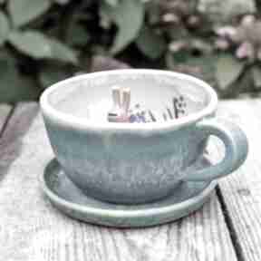 do herbaty z kawy subtelny błękit ok 280 ml ceramika azul horse z ślimakiem, turkusowa