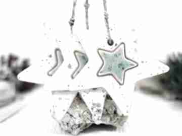 Prezent święta. 3 ceramiczne ozdoby świąteczne dekoracje fingers art białe choinkowe, gwiazdki