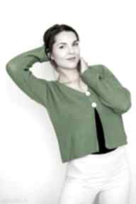 Wiosenny zielony rozpinany sweter swetry hermina look - narzutka - damski z bawełny, krótki