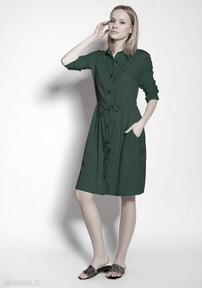 Sukienka zapinana na guziki, suk183 zielony lanti urban fashion mini, wiązana, wyjściowa