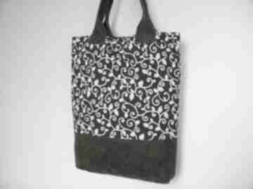 Shopper bag "fioletowa" - skóra i len artmanual, torba, laptop, zakupy