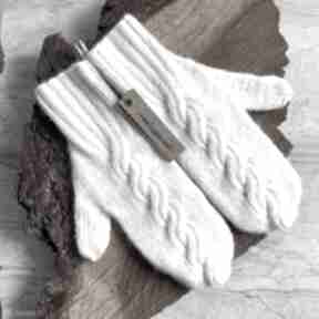 Rękawiczki na drutach, z warkoczem: handmade, wełniane zimowe, zamówienie
