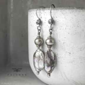 Kolczyki retro z perłami abalone falc one perły, pozłacane korale, srebro, otwarte bigle