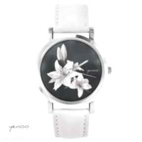 Zegarek, bransoletka - lilia pudrowy róż, skórzany zegarki yenoo, kwiat