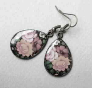 Rose garden earrings kolczyki grafika kolorowe róże ogród żywica