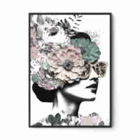 Plakat kolaż dziewczyna kwiaty - format A4 plakaty hogstudio, kolorowy do salonu