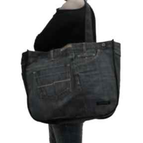 Duża shopperka, torba upcykling jeans: upcycled recycled na ramię majunto