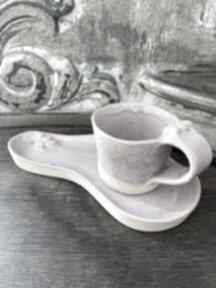 Filiżanka talerzyk ceramika pod kasztanem - rękodzieło - domowa