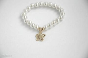 Bracelet by sis: szklane perły ze złotym kwiatkiem, kwiat, prezent, bransoletka