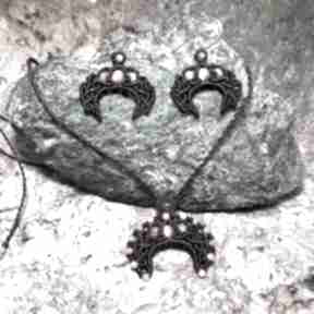 Lunula słowiański księżyc kolczyki i naszyjnik - choker cytryn tygrysie oko srebro 925 mikro