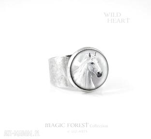 biały kolor srebrny lili arts pierścionek, koń, konik, pierścień, konie