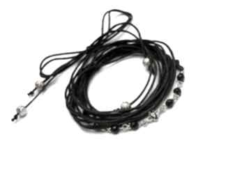 Choker 2w1 black onyksy cyrkonia sznurek naszyjnik zarazem