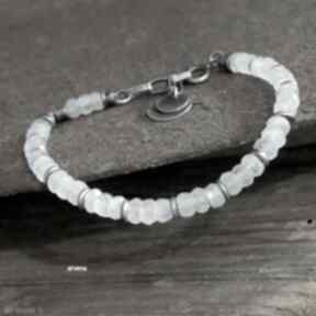 Kamień księżycowy - bransoletka 010 arvena, srebro oksydowane, biżuteria autorska, biała