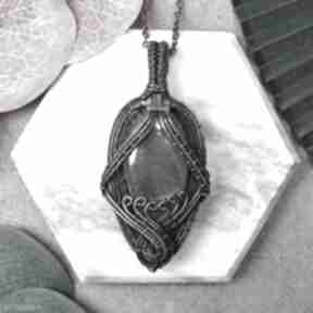 Miedziany wisiorek wire wrapping labradorytem #476 amulet wiedźmy