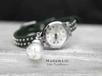 Zegarek dmuchawce skórzany zielony zegarki madamlili zegarek