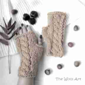 Rękawiczki mitenki the wool art, jesienne, wełniane, na drutach