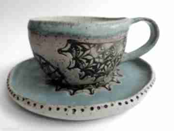 Komplet "mandala w turkusie" 1 ceramika eva art rękodzieło, filiżanka do kawy, z gliny