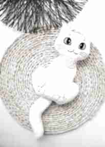 Pluszowy siedzący kot kotek rasa khao manee maskotki mallow, prezent, biały przytulanka