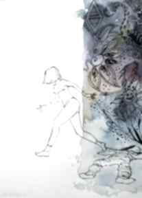 "uwolnienie" obraz akwarelami oraz piórkiem artystki adriany