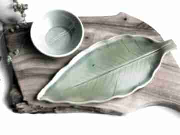 Zestaw ceramiczny - talerz liść z cęntką plus miseczka ceramika tyka, talerzyk