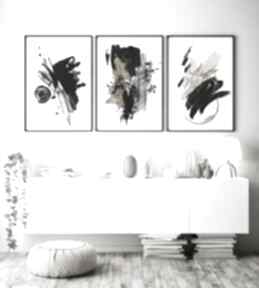 Zestaw 3 plakatów mazy - format A4 plakaty hogstudio plakat, abstrakcja, czarno biały