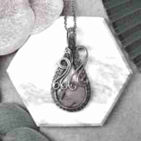 Miedziany wisiorek wire wrapping rodonitem #453 wisior naszyjnik