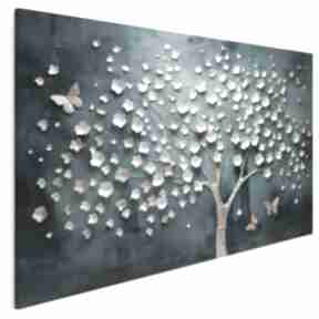 Obraz na płótnie - kwiaty drzewo motyl elegancki 120x80 cm 117601 vaku dsgn, płatki, złote