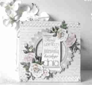 Kartka okolicznościowa z przesłaniem scrapbooking tulipanka, cytat, róże, kwiaty