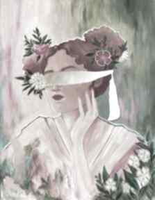 Abstrakcyjny obraz ręcznie malowany - kobieta z kwiatami 70x90cm annsayuri art