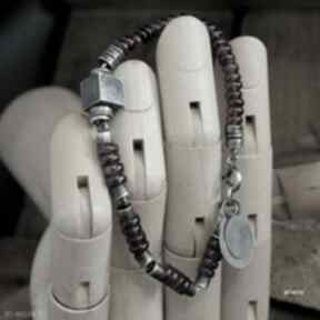 Granat - 020 arvena granaty, srebro oksydowane, biżuteria autorska, bransoletka, nowoczesna