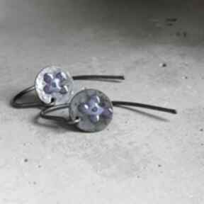 Kolczyki polne kwiaty - dark purple & blue falc one srebrne, emaliowane, drobne oksydowane srebro, subtelna biżuteria, ręcznie
