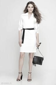 suk141 ecru sukienki lanti urban fashion lamówka, biała, kieszenie, pasek, elegancka