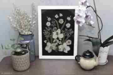 Obraz z suszonych ziół - kwiaty białe kraina rumianku zioła, salon, rustykalny, wiejski