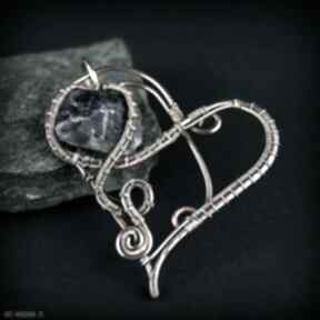 Duży z surowym wisiorki blue pearl art wire wrapping, w kształcie serca, biżuteria dla niej