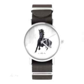 Zegarek - czarny koń brązowy, nato zegarki lili arts, bransoletka, unikatowy