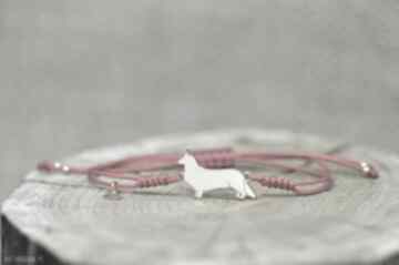 Welsh - bransoletka, srebro pozłacane pasją i pędzlem pies, corgi, biżuteria z psem, sznurkowa