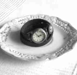 Zegarek vintage z grafiką skórzany czekoladowy zegarki malowanaskrzynia biżuteria, bransoletka