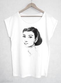 Audrey koszulka oversize biała XS s gabriela krawczyk, t-shirt, hepburn, nadruk