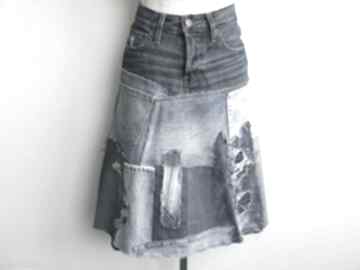 Patchworkowa jeans r 38 anita palmer jeansowa spódnica, asymetryczna recycled art