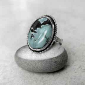 Bigblue pierścień z naturalnym miechunka pierścionek srebrny, z turkusem, boho, metaloplastyka
